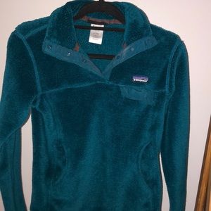Patagonia teal fleece snap up pullover